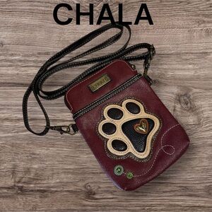 CHALA MAROON IVORY DOG PAW PRINT CELL PHONE CROSSBODY PURSE ADJUSTABLE STRAP!!